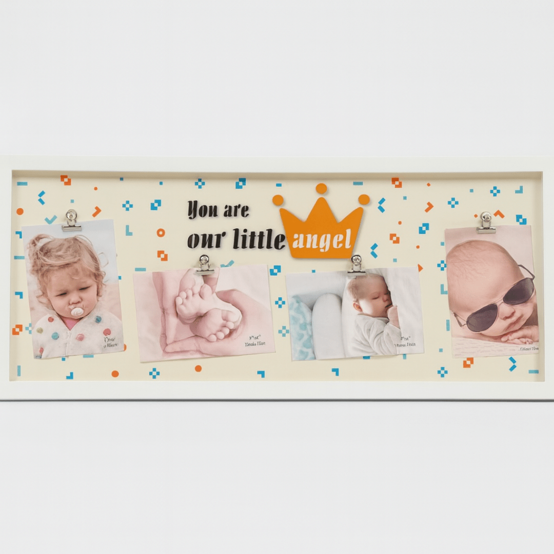 Okvir za 4 fotografije za bebe – bijeli zidni okvir „You are our little angel“