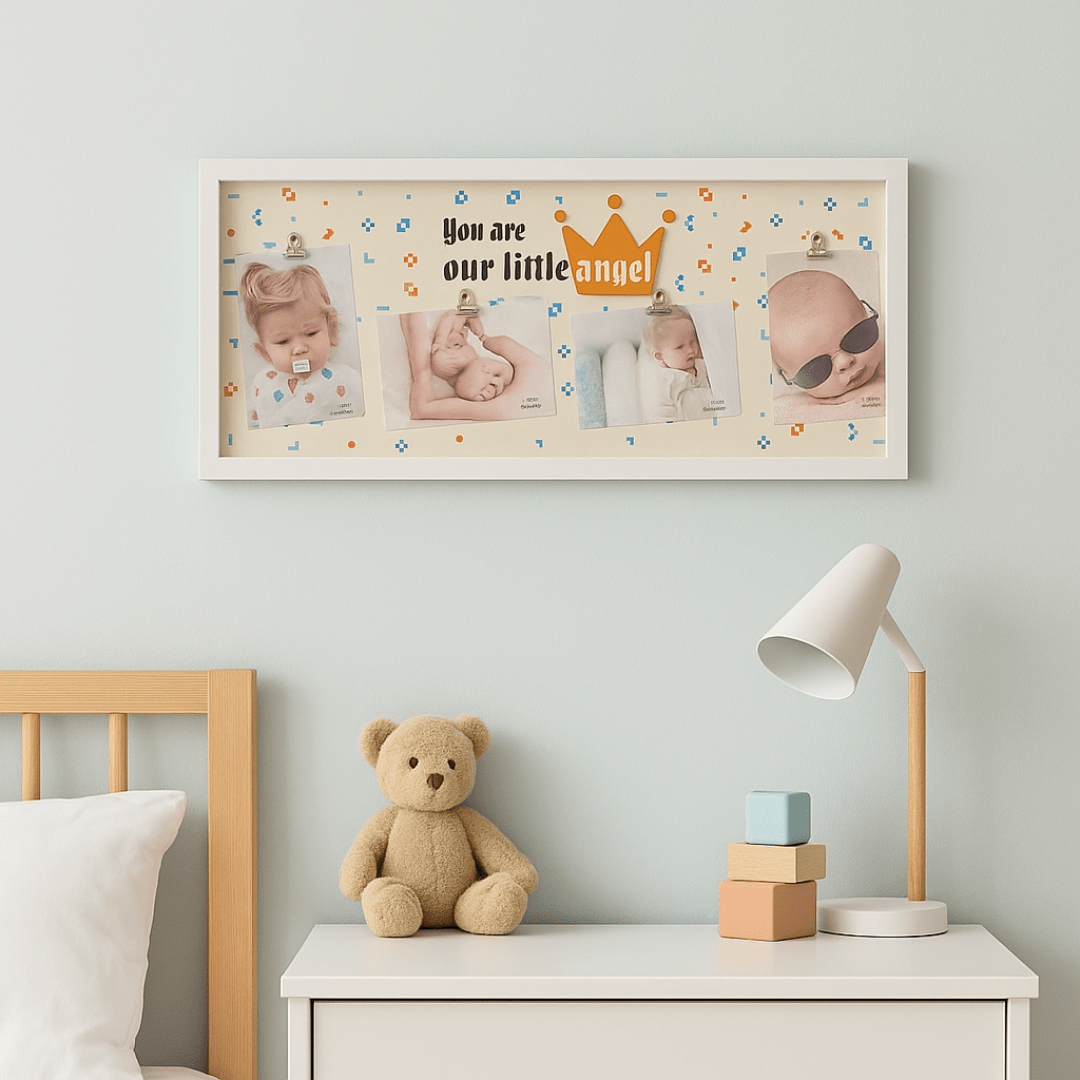 Okvir za 4 fotografije za bebe – bijeli zidni okvir „You are our little angel“