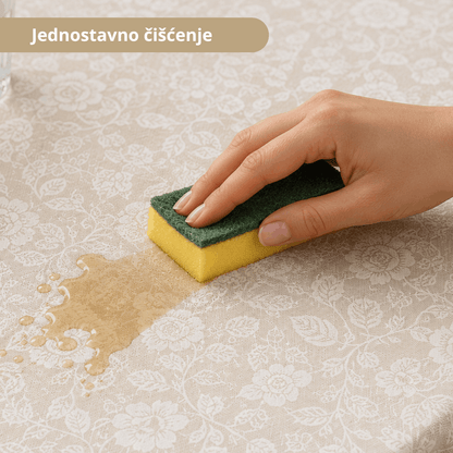 Sermat PVC stolnjak 140 cm okrugli – Cvjetni uzorak bež | Vodootporan i periv