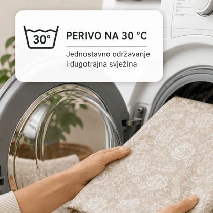 Sermat PVC stolnjak 140 cm okrugli – Cvjetni uzorak bež | Vodootporan i periv