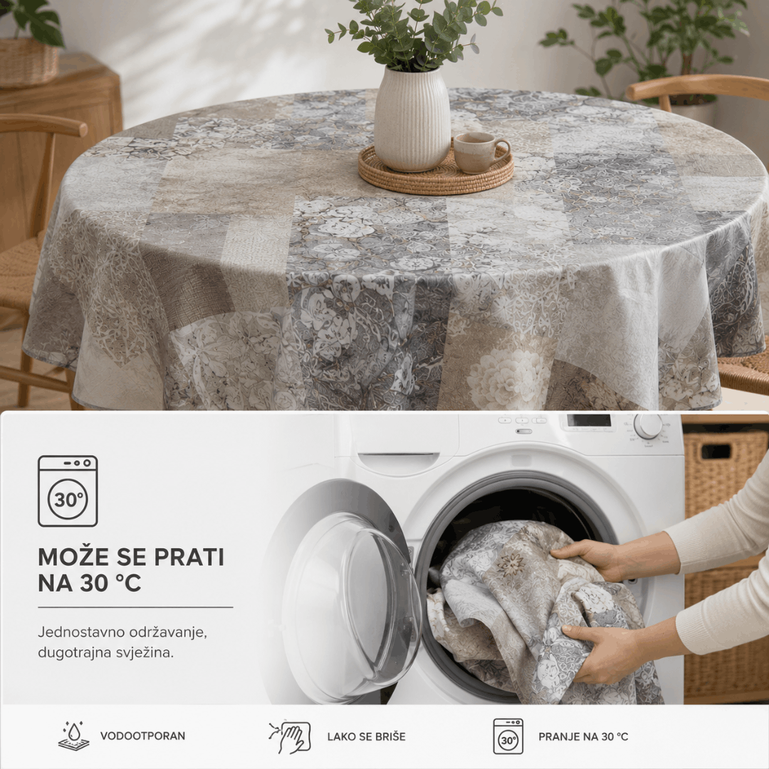 Sermat PVC okrugli stolnjak 140 × 140 cm – periv na 30 °C i lako se briše