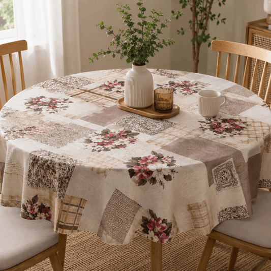 Sermat PVC stolnjak 140x140 cm – Cvjetni patchwork uzorak | Vodootporan, periv