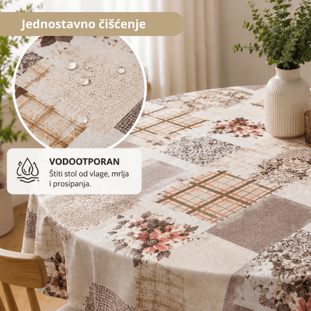 Sermat PVC stolnjak 140x140 cm – Cvjetni patchwork uzorak | Vodootporan, periv