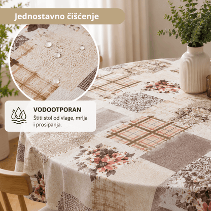 Sermat PVC stolnjak 140x140 cm – Cvjetni patchwork uzorak | Vodootporan, periv
