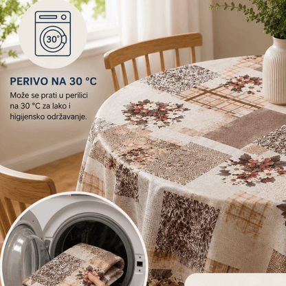 Sermat PVC stolnjak 140x140 cm – Cvjetni patchwork uzorak | Vodootporan, periv