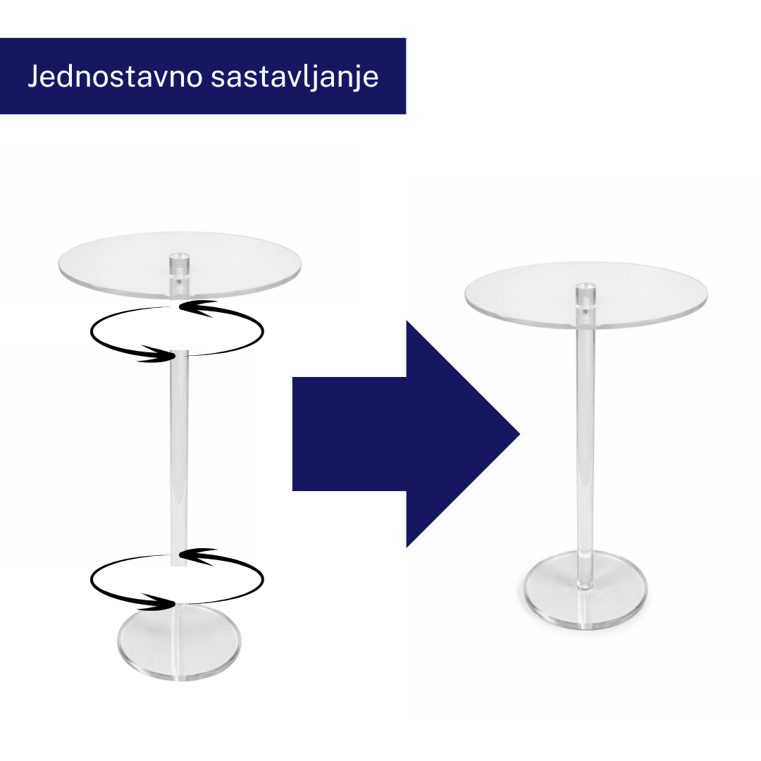 Prozirni stolić od plastike 55×35×20 cm – jednostavna montaža (3 dijela)