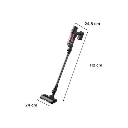 Bežični štapni usisivač Omega Rowenta RH6A75WO, prikazan na slici, s nastavcima i modernim dizajnom za čišćenje.
