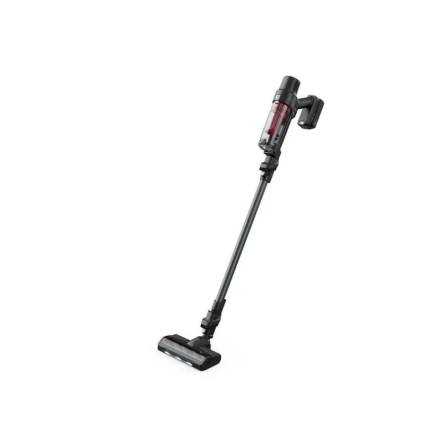 Bežični štapni usisivač Omega Rowenta RH6A75WO prikazan na slici, s nastavcima za čišćenje i laganom ergonomskom konstrukcijom.