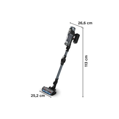 Bežični štapni usisivač Rowenta X-Force Flex 16.60 RH9C71E0, prikazan na slici, s crnim i sivim dizajnom