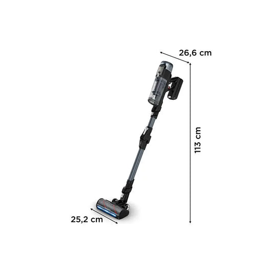 Bežični štapni usisivač Rowenta X-Force Flex 16.60 RH9C71E0, prikazan na slici, s crnim i sivim dizajnom