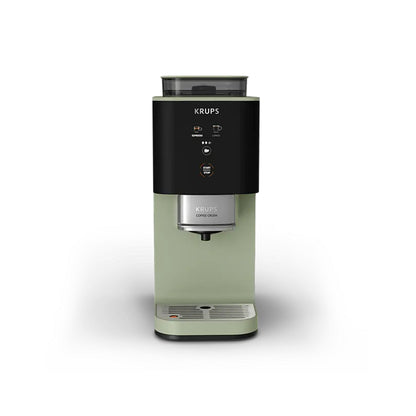 Omega Krups Coffee Crush SA401LE0 aparat za kafu s metalnom mljevenicom i modernim dizajnom, prikazan na bijeloj pozadini.