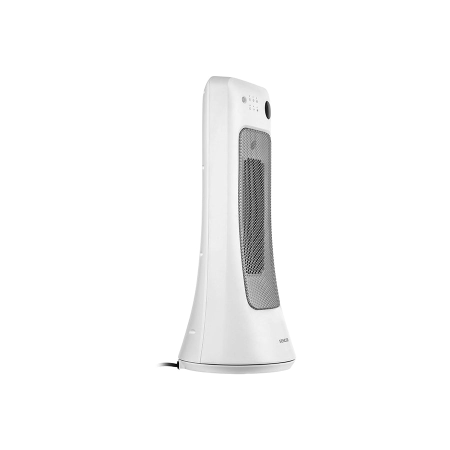 Omega Sencor SFH 8019WH keramička grijalica prikazana na slici s bijelim dizajnom i digitalnim upravljačem