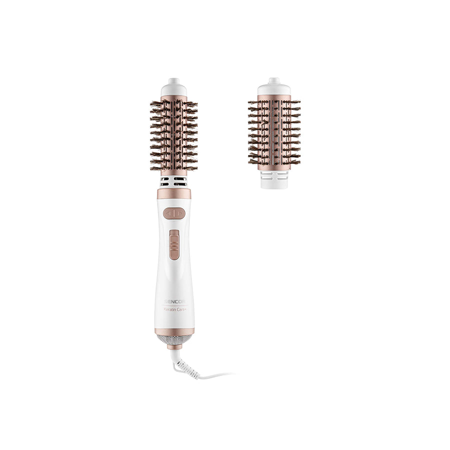 Omega Sencor SHS 0910GD rotirajuća četka za kosu prikazana s keramičkom površinom i ergonomskom ručkom.