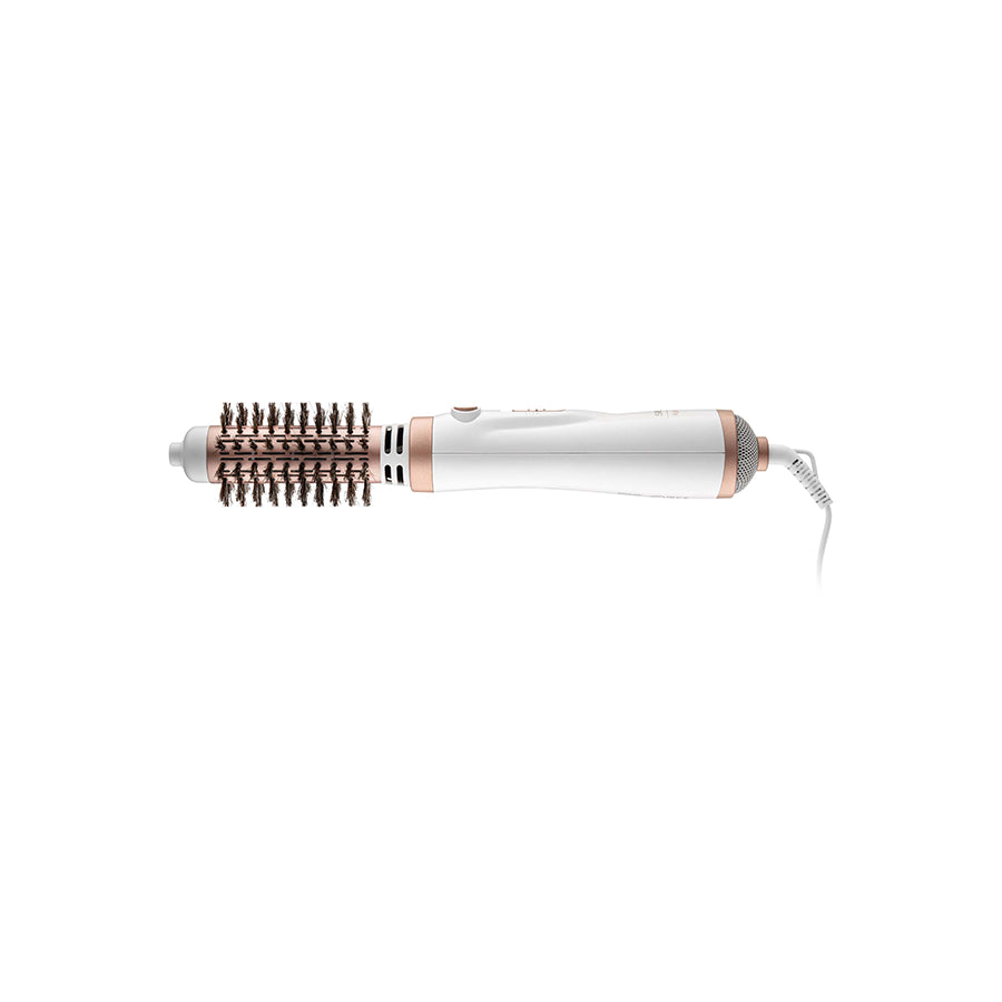 Omega Sencor SHS 0910GD rotirajuća četka za kosu prikazana s crnim i zlatnim dizajnom, prikladna za stiliziranje kose.