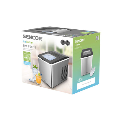 Sencor SIM 3400SS ledomat – 150 W, spremnik vode 1,8 L, do 12 kg leda dnevno