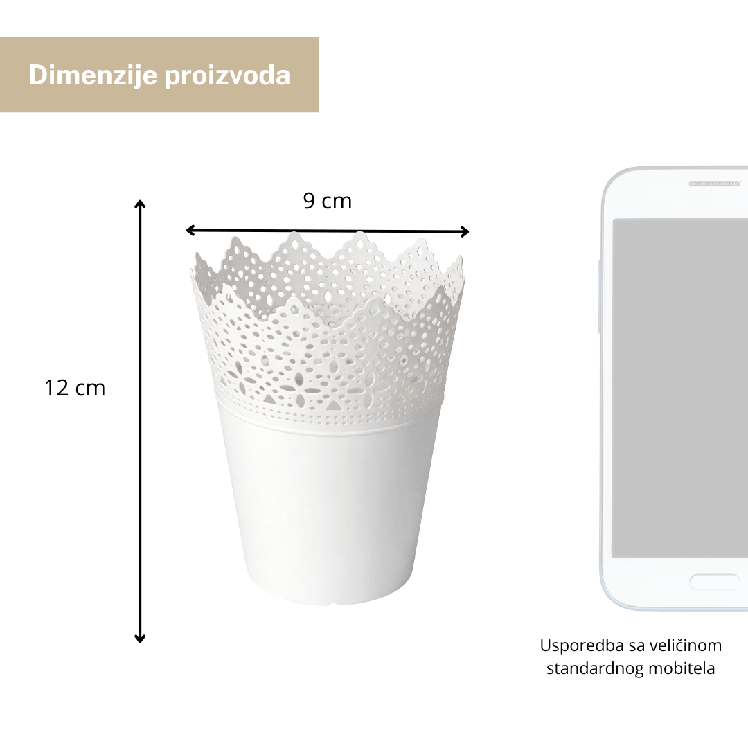 Mala ukrasna posuda bijela 12×9 cm (čipkasti rub) - pvc