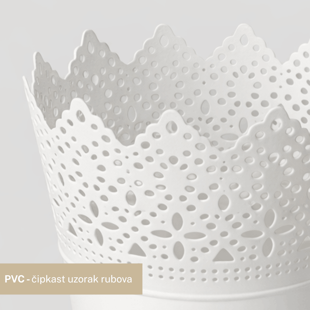 Saksija/ukrasna posuda bijela 18,5×14 cm (čipkasti rub) - pvc