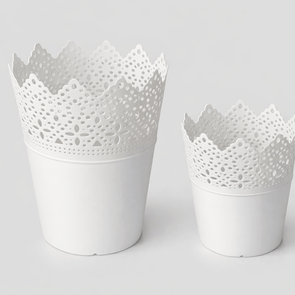 Saksija/ukrasna posuda bijela 18,5×14 cm (čipkasti rub) - pvc