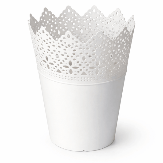 Mala ukrasna posuda bijela 12×9 cm (čipkasti rub) - pvc