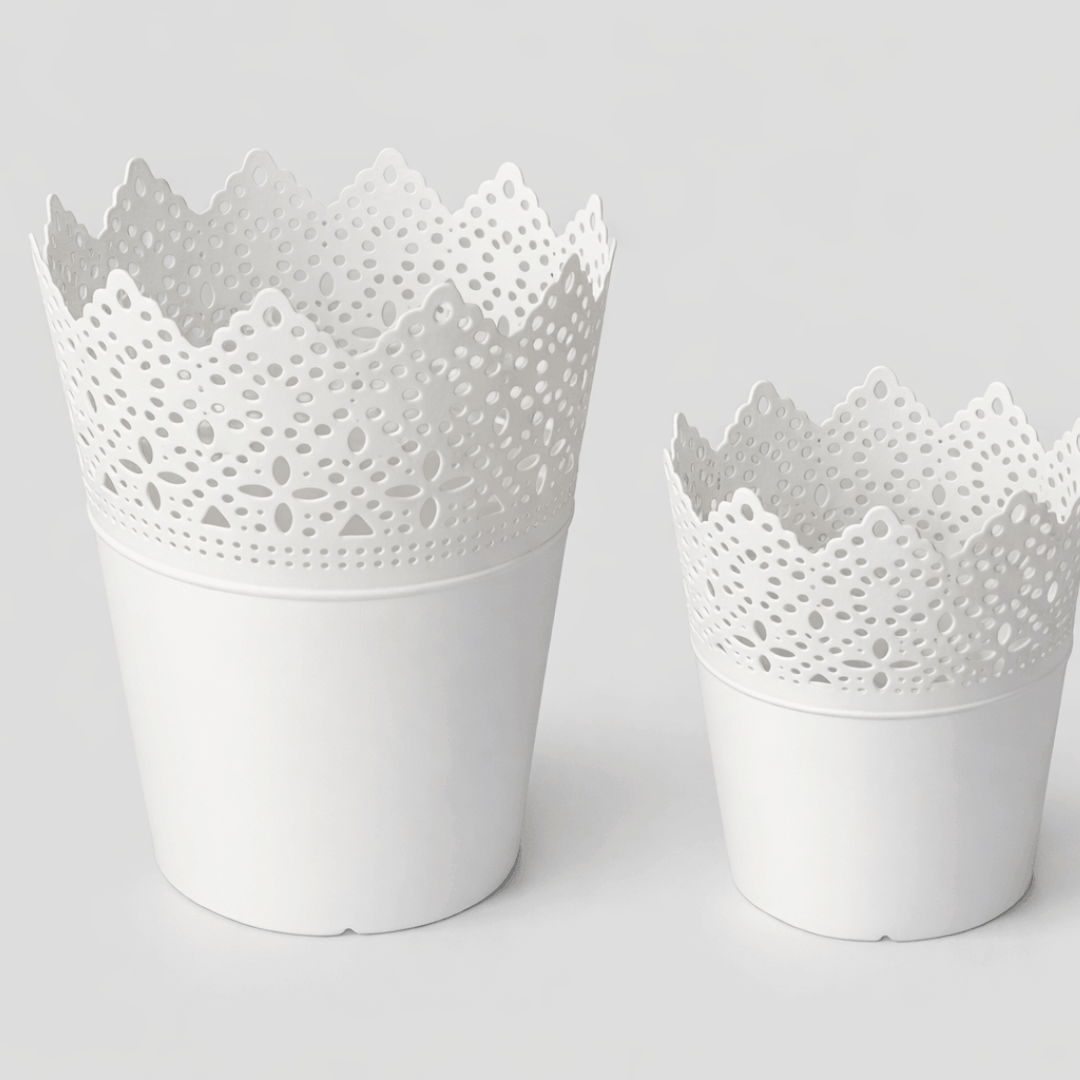 Mala ukrasna posuda bijela 12×9 cm (čipkasti rub) - pvc