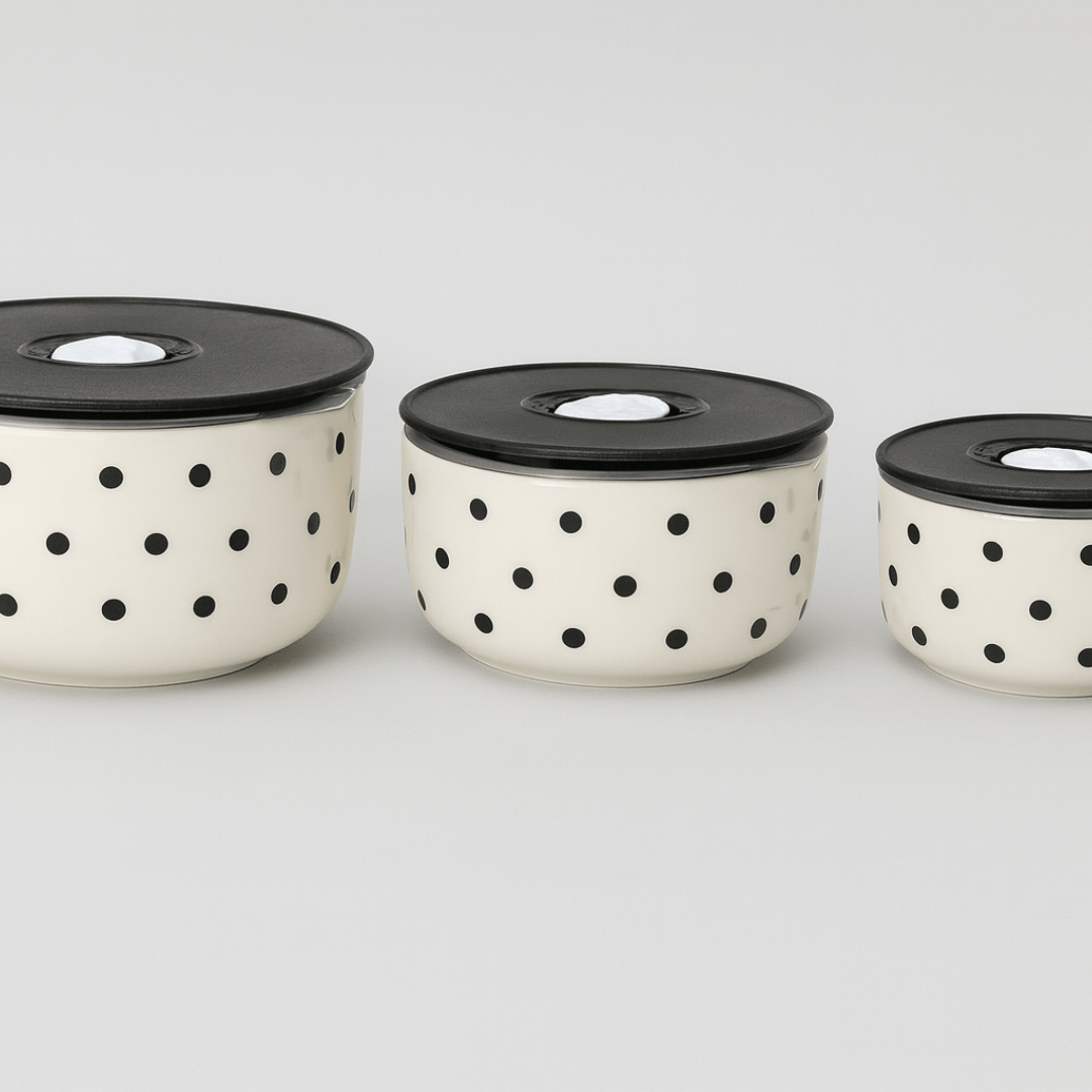 Set 3 keramičke zdjele s poklopcem i oznake pohrane  – posudice za čuvanje i posluživanje hrane