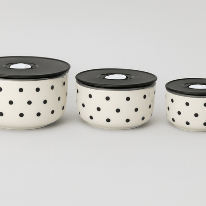 Set 3 keramičke zdjele s poklopcem i oznake pohrane  – posudice za čuvanje i posluživanje hrane