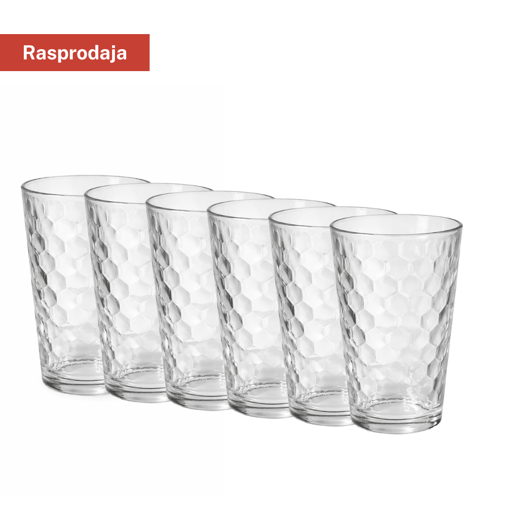 Set staklenih čaša 8/1 – reljefni uzorak, prozirne, zapremina 200 ml
