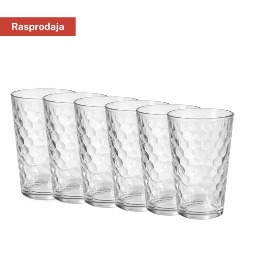 Set staklenih čaša 8/1 – reljefni uzorak, prozirne, zapremina 200 ml