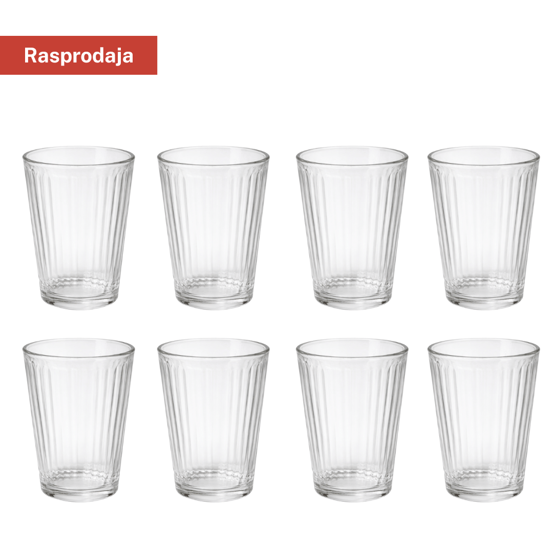 Set staklenih čaša 8/1 – reljefni uzorak, prozirne, zapremina 200 ml