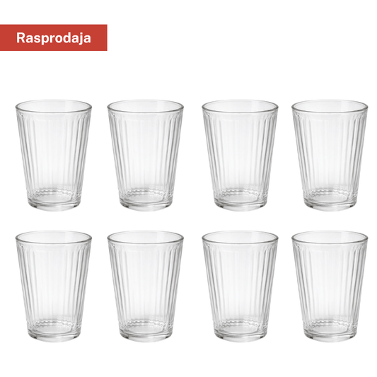 Set staklenih čaša 8/1 – reljefni uzorak, prozirne, zapremina 200 ml