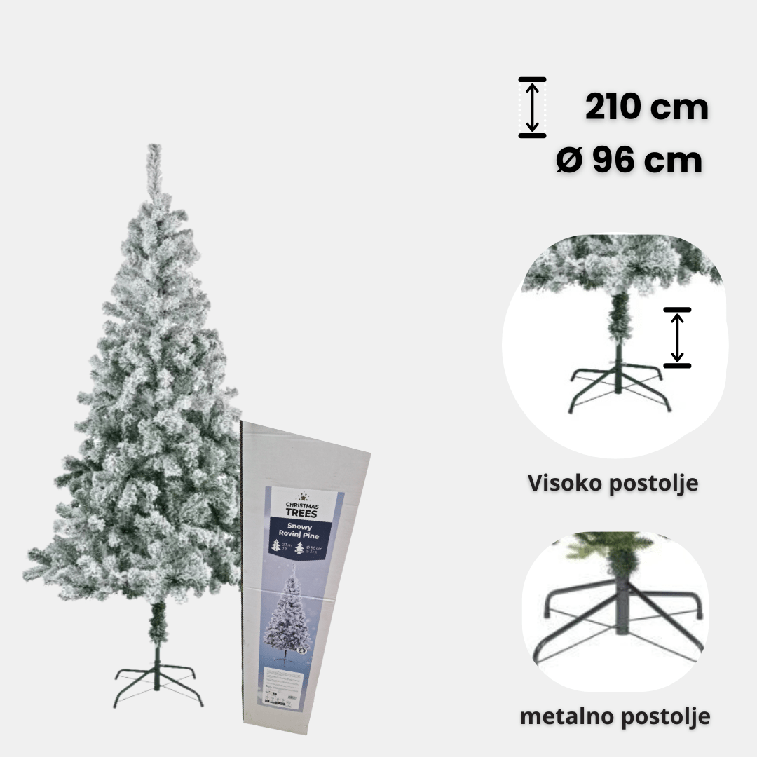 Snowy Rovinj Pine 210 cm – snježna jelka, Ø 96 cm, metalno postolje