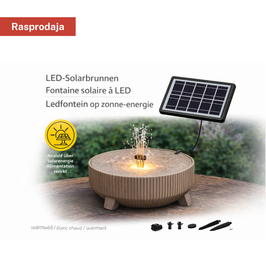 Solarna LED fontana za vrt (bež) – Belavi, više mlaznica, IP44/IPX8