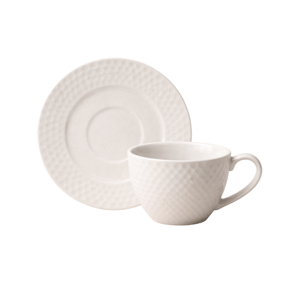 Set šoljica sa tacnama 6/1 – bijele, reljefni uzorak