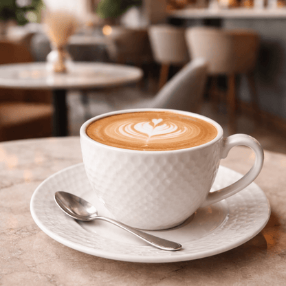 Set šoljica sa tacnama 6/1 – bijele, reljefni uzorak