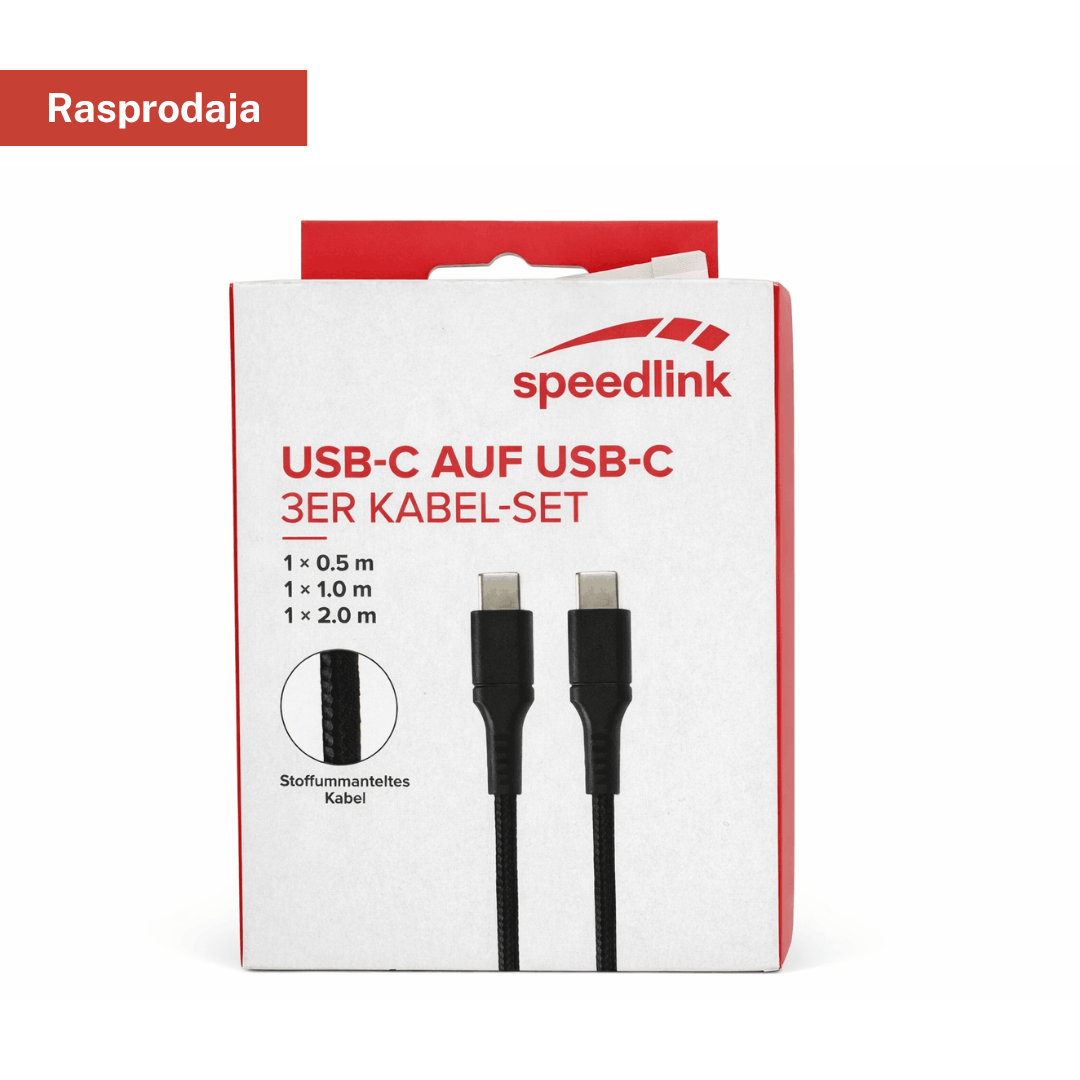 Speedlink USB-C na USB-C set kablova (3 kom) – 0,5 m + 1 m + 2 m, pleteni (crni)