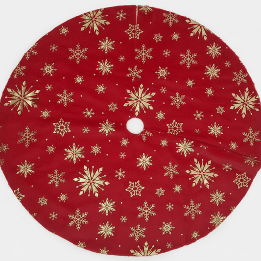 Suknja za božićno drvce – crvena sa zlatnim pahuljicama, 80 cm
