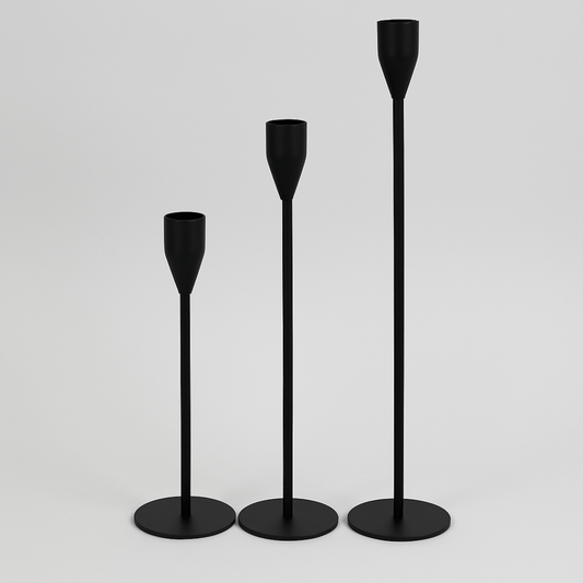 Svijećnjak set 3/1 – 33/27/22 cm, crni mat metal