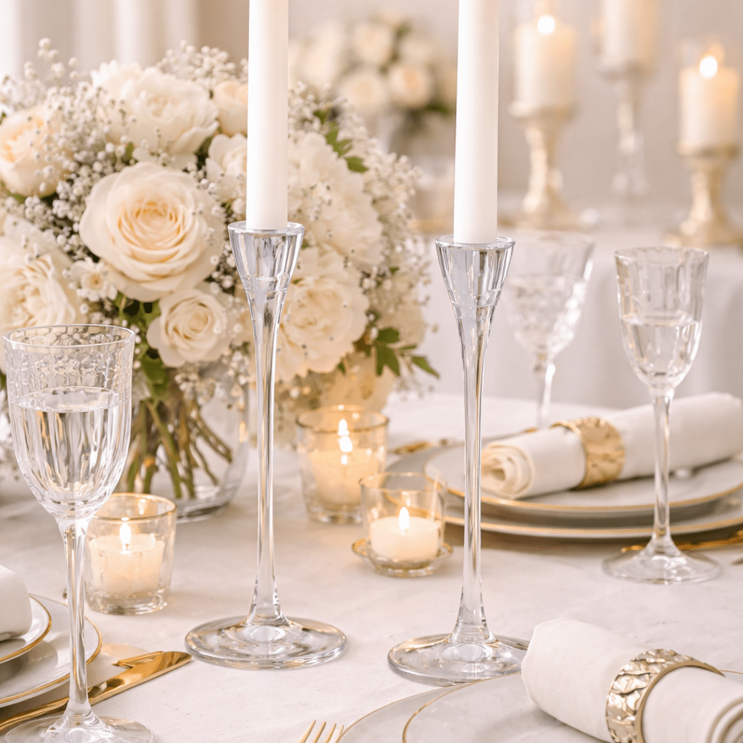 Set stakleni svijećnjaka (2 kom) – prozirni držači za tanke svijeće