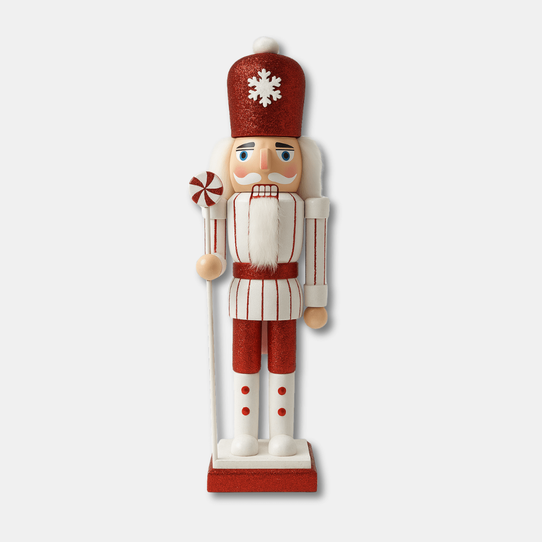 Ukrasni Orašar – crveno-bijeli dekor, 38 cm