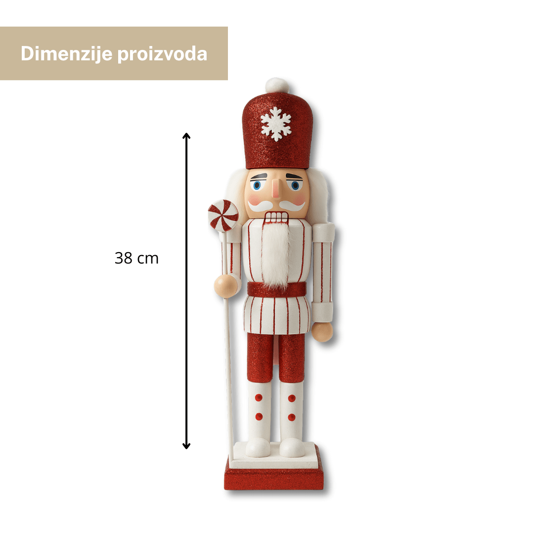 Ukrasni Orašar – crveno-bijeli dekor, 38 cm