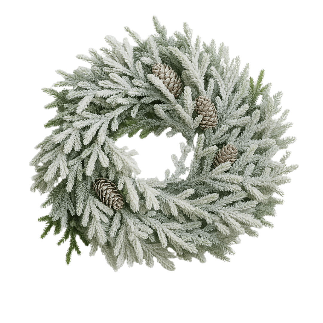 Vijenac s efektom snijega – 30 cm, borove grančice i šišarike