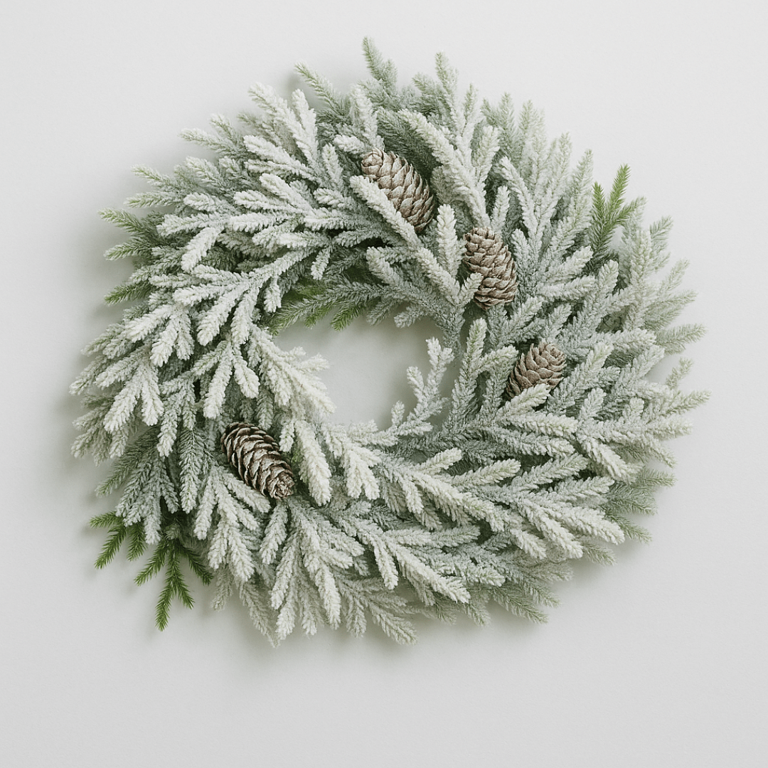 Vijenac s efektom snijega – 30 cm, borove grančice i šišarike