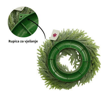 Vijenac s efektom snijega – 30 cm, borove grančice i šišarike
