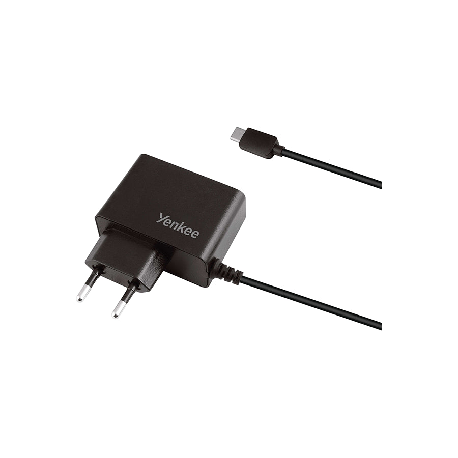 Yenkee YAC 2027BK USB-C punjač od 10 W s kabelom od 130 cm, prikazan na slici, crne boje, za brzu punjenje uređaja