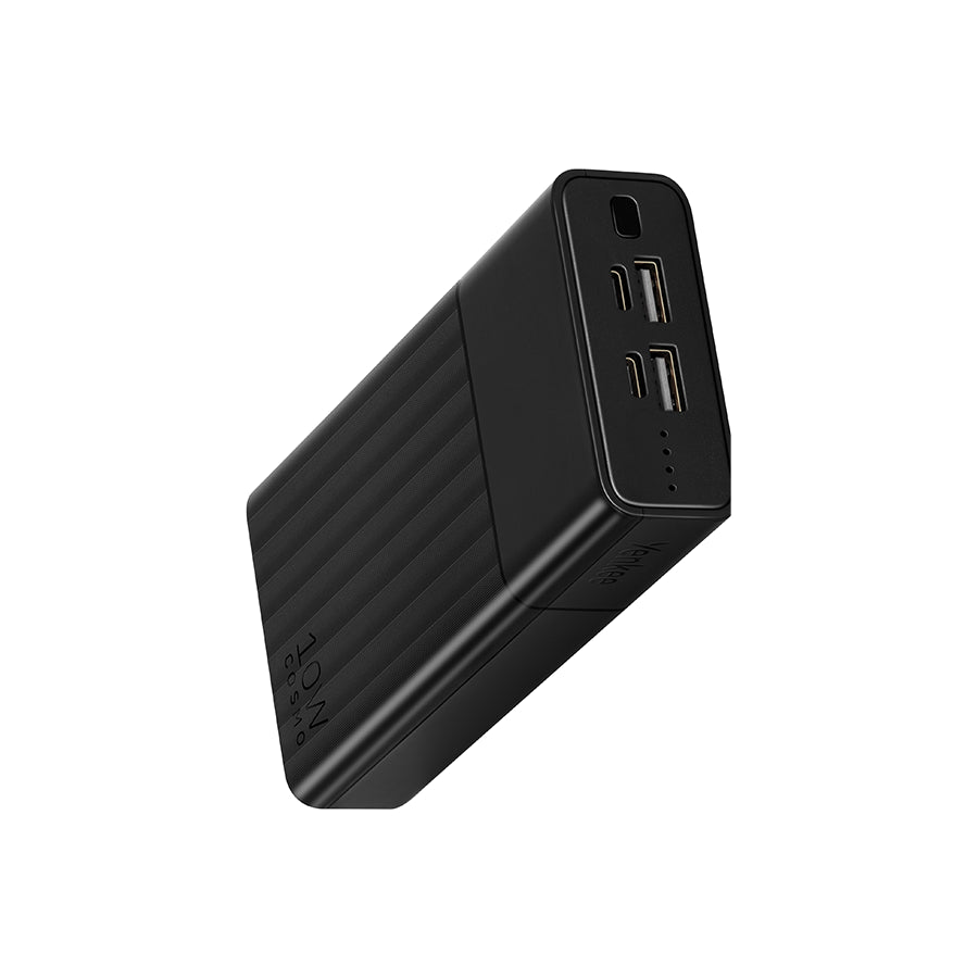 Omega Yenkee YPB 2021 powerbank prijenosno napajanje, prikaz s USB priključcima i indikatorima napunjenosti.