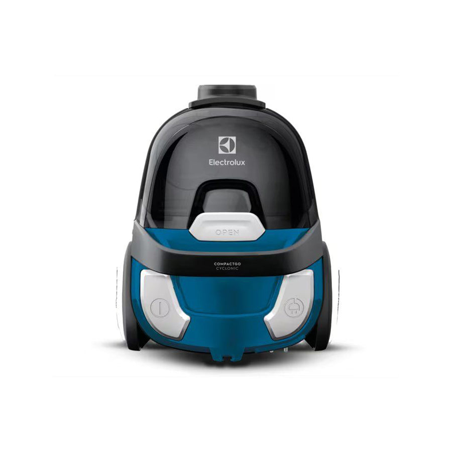 Omega Electrolux CompactGo Cyclonic Z1230CB usisivač bez vrećice, prikazan na slici, s crnom i sivom bojom, s usisnim nastavkom