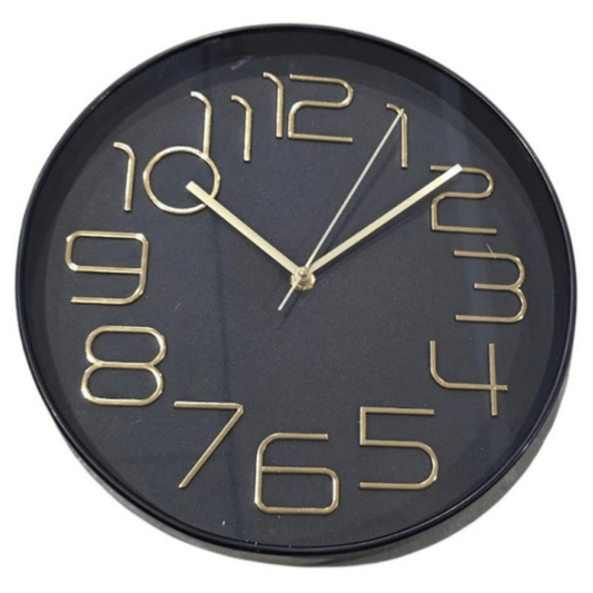 Zidni sat 30 cm crni sa zlatnim brojevima – moderan zidni sat za dnevni boravak i ured