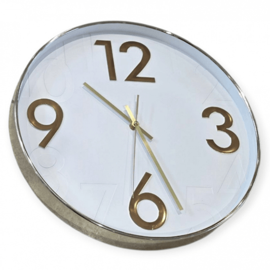 Zidni sat 40 cm zlatni – moderan bijeli sat s velikim brojevima