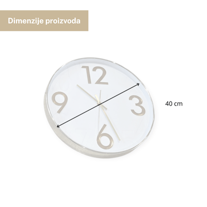 Zidni sat 40 cm zlatni – moderan bijeli sat s velikim brojevima