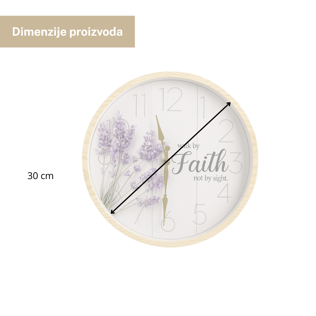 Zidni sat lavanda 30 cm – dekorativni okrugli sat sa natpisom, za dnevni boravak i kuhinju